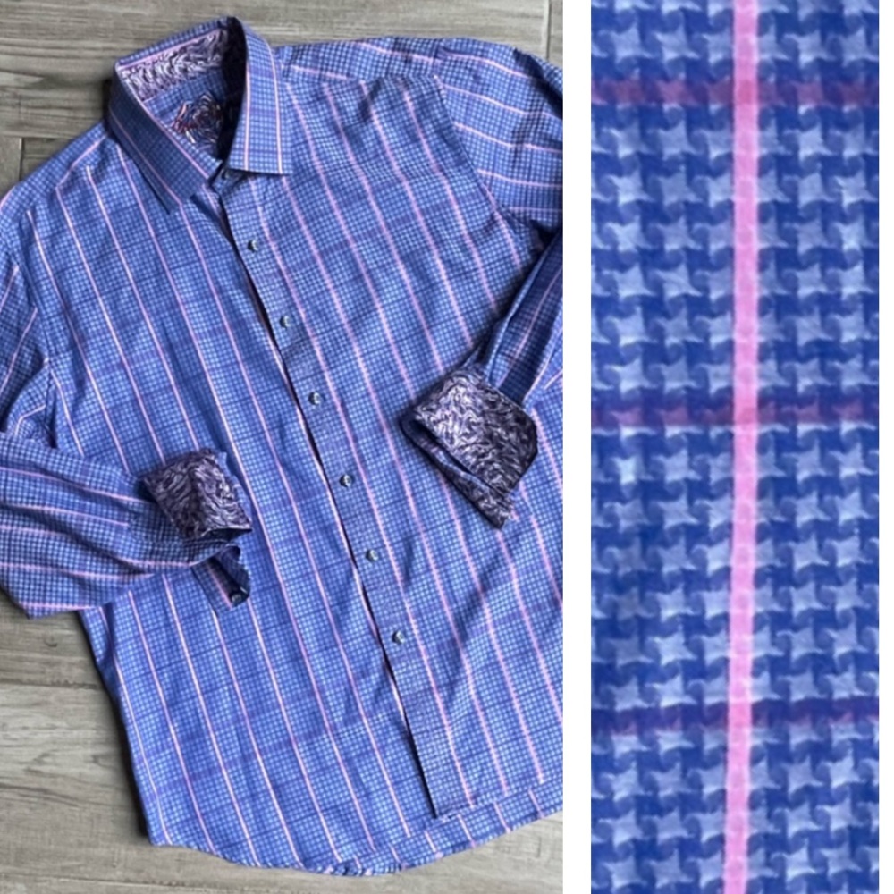 Robert Graham Classic Fit Men's Button Down Shirt
Blue/Pink Mixed Pattern SZ 2XL